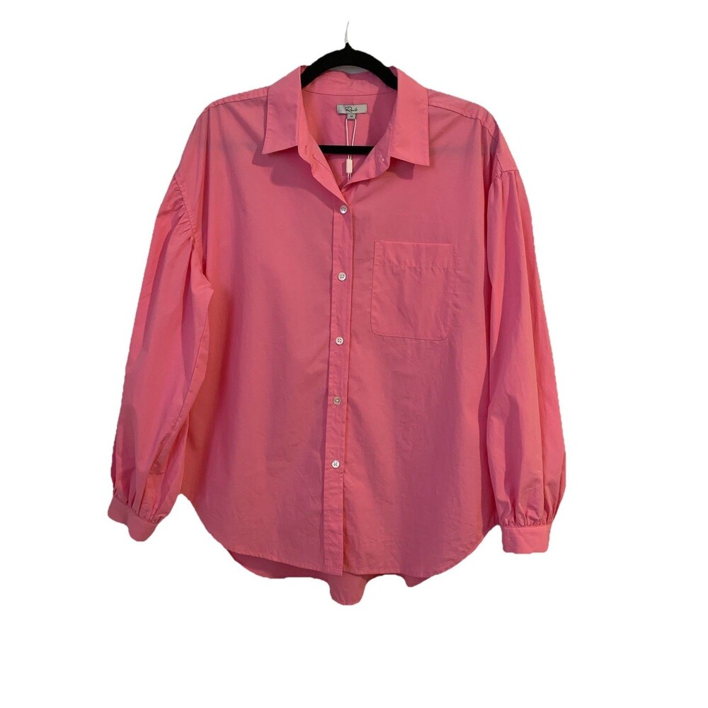 Rails Size Medium JANAE Top Button Up Puff Sleeve Cotton Blend Pink Oversized